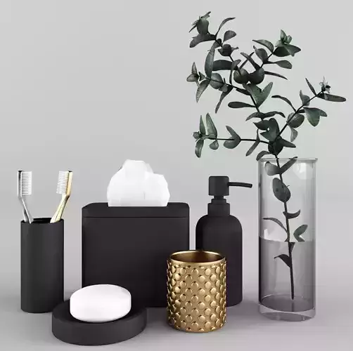 Bathroom Set of toiletries and plant