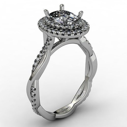 Oval double halo with twisted shank ring 3D print model