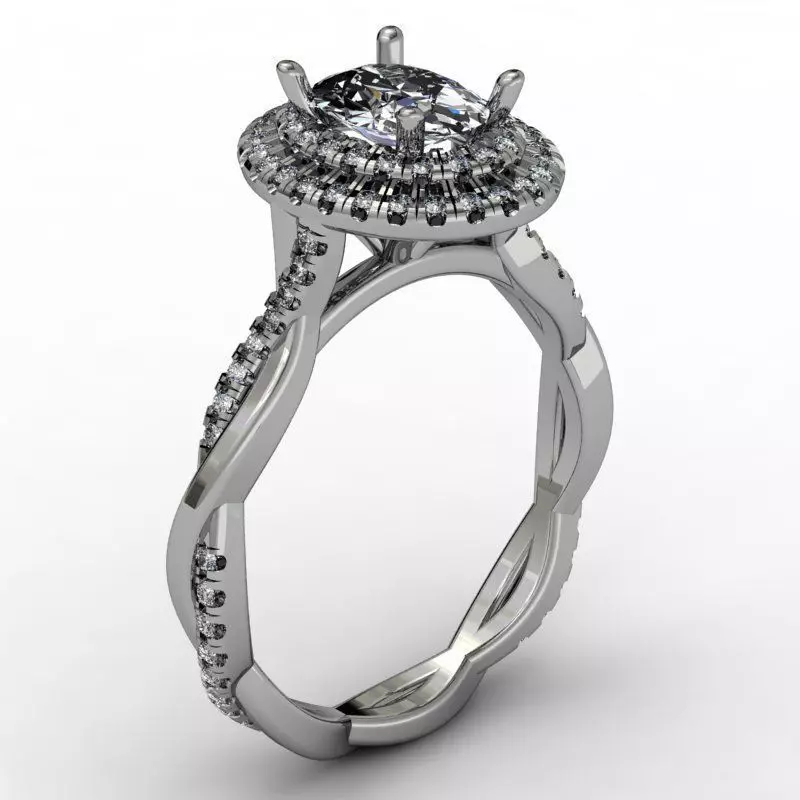 Oval double halo with twisted shank ring 3D print model_0