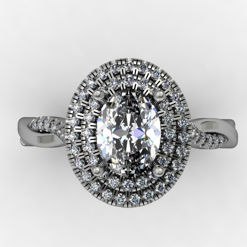 Oval double halo with twisted shank ring 3D print model_1