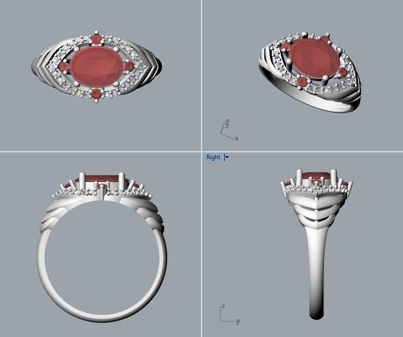 Women design ring with gems 9 3dm stl vintage 3D print model_30