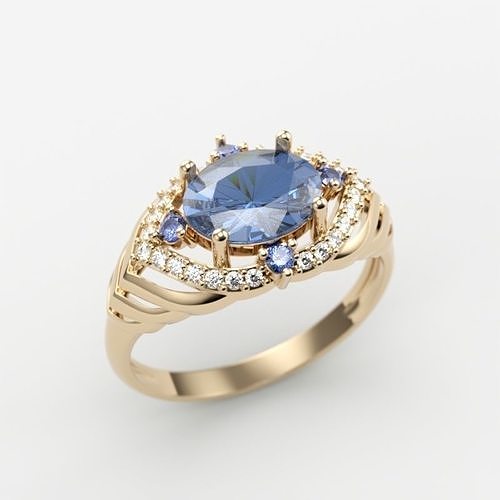 Women design ring with gems 9 3dm stl vintage 3D print model