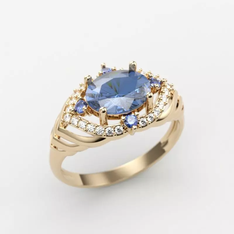 Women design ring with gems 9 3dm stl vintage 3D print model_0