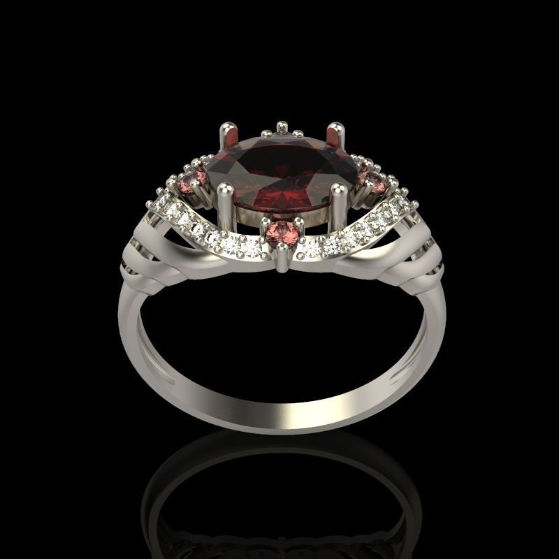 Women design ring with gems 9 3dm stl vintage 3D print model_12