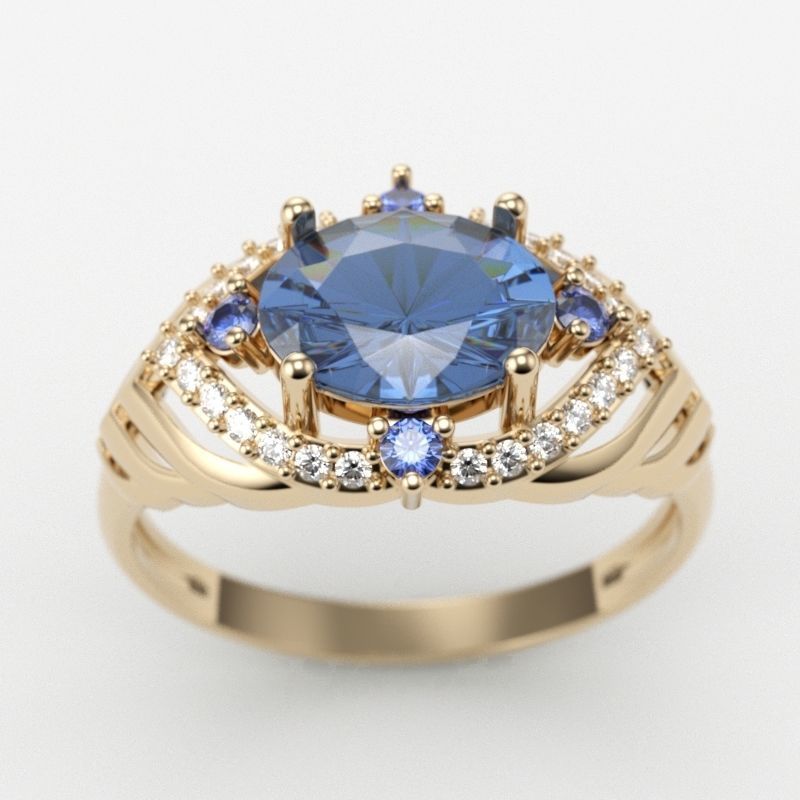 Women design ring with gems 9 3dm stl vintage 3D print model_2