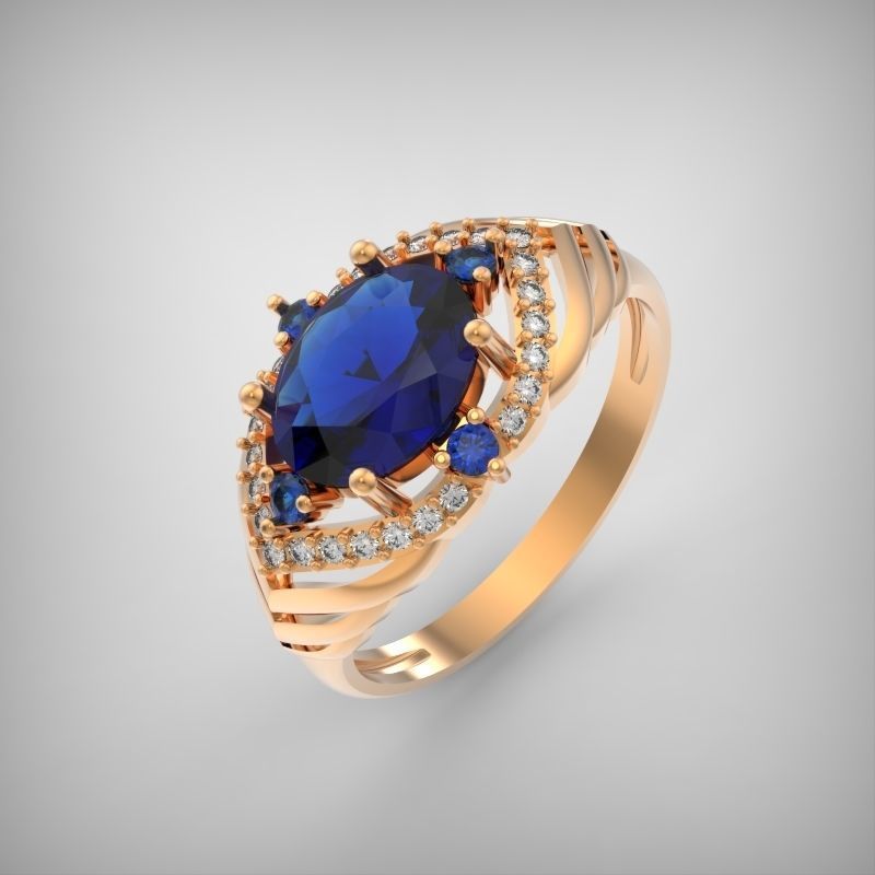 Women design ring with gems 9 3dm stl vintage 3D print model_44