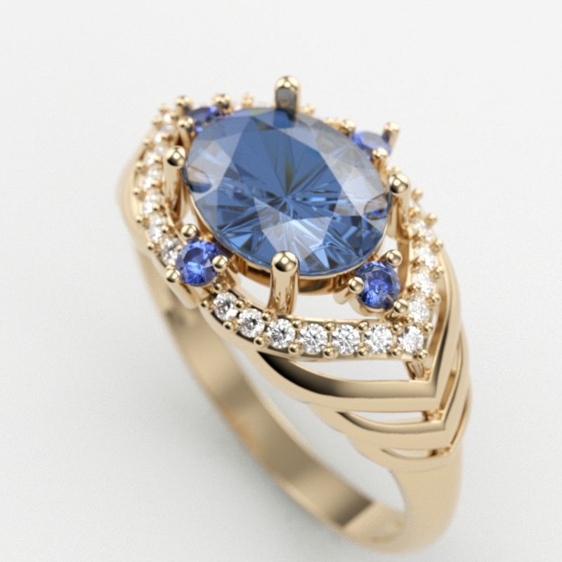 Women design ring with gems 9 3dm stl vintage 3D print model_1