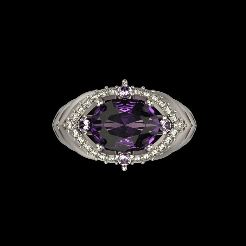 Women design ring with gems 9 3dm stl vintage 3D print model_18