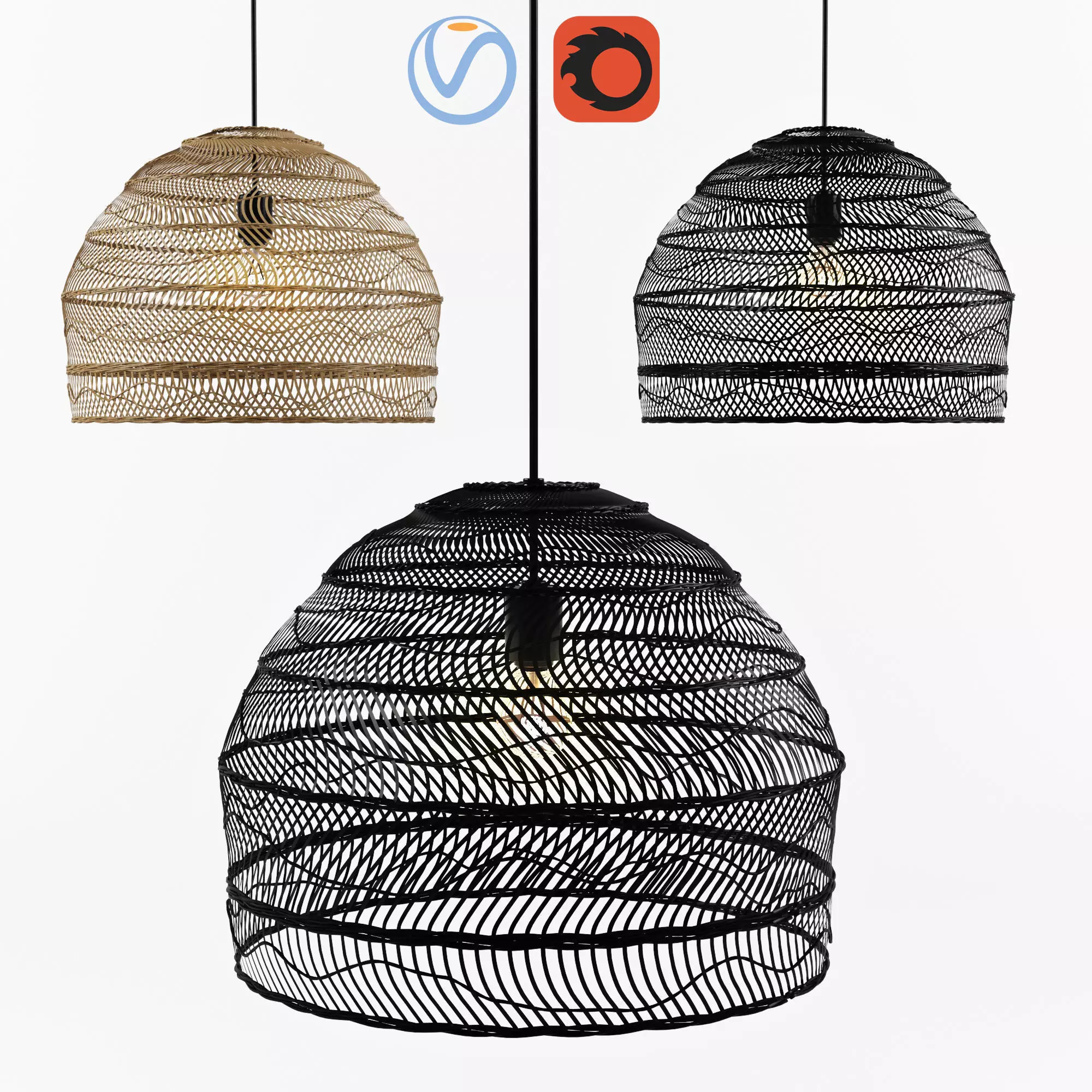 Wicker Hanging Lamp - HK living 3D model_0