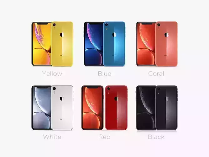 Apple iPhone XR All Colors Black Blue Red Coral White Yellow 3D model
