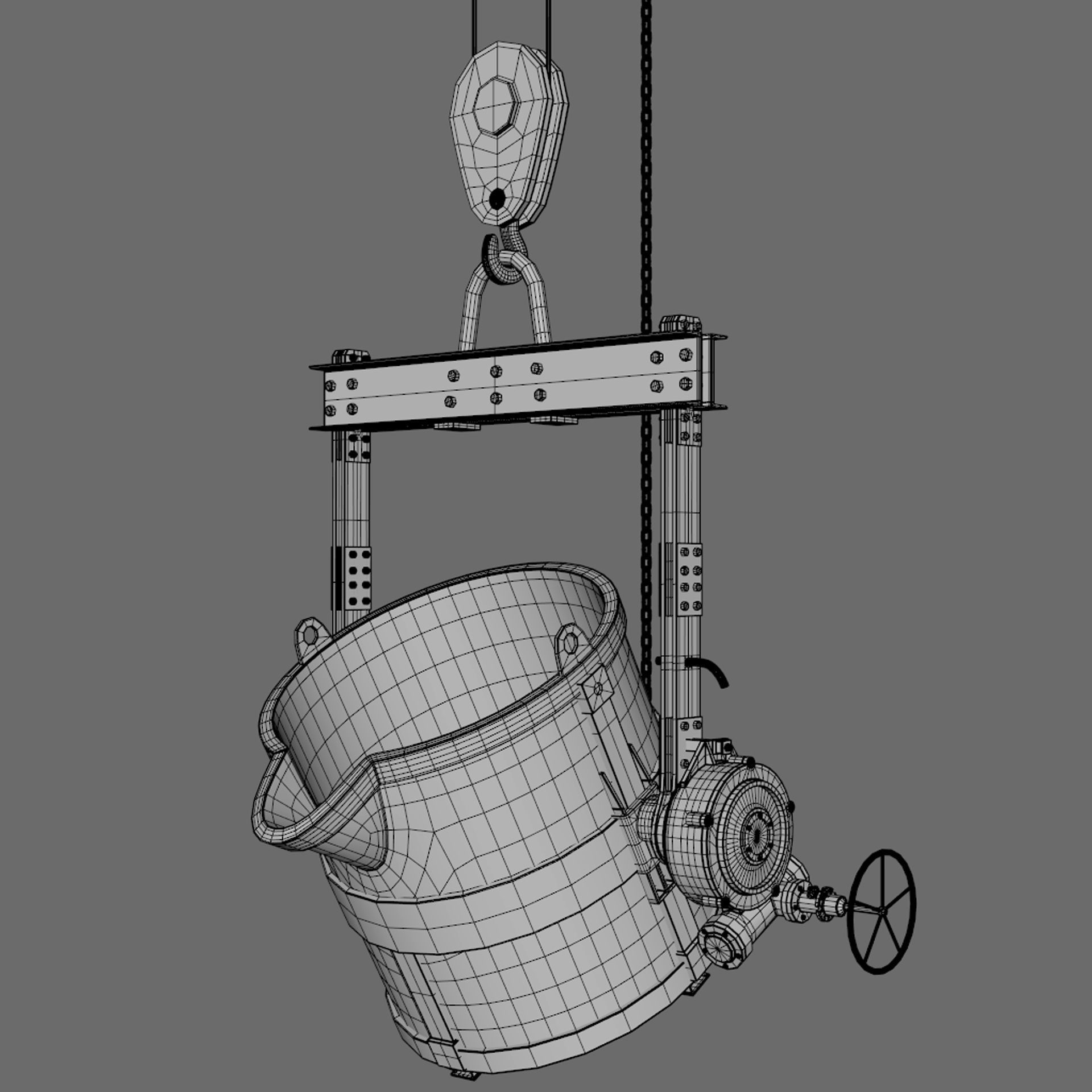 Foundry metal bucket hanging on chain 3D model_14