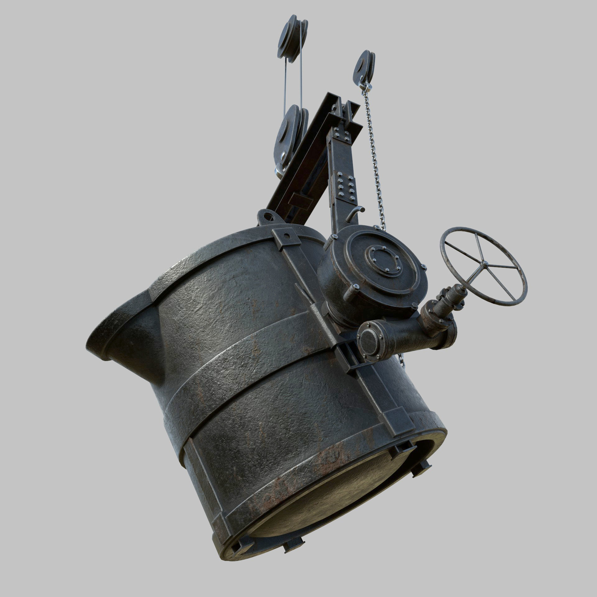Foundry metal bucket hanging on chain 3D model_6