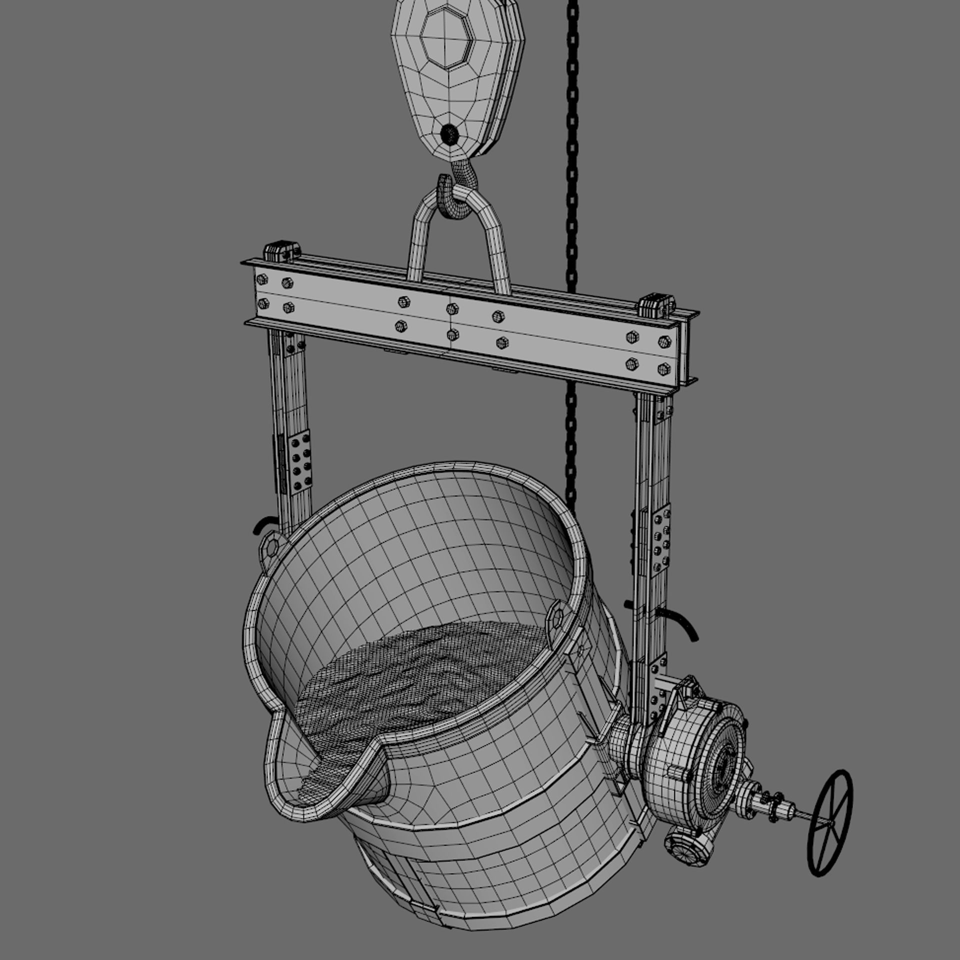 Foundry metal bucket hanging on chain 3D model_16