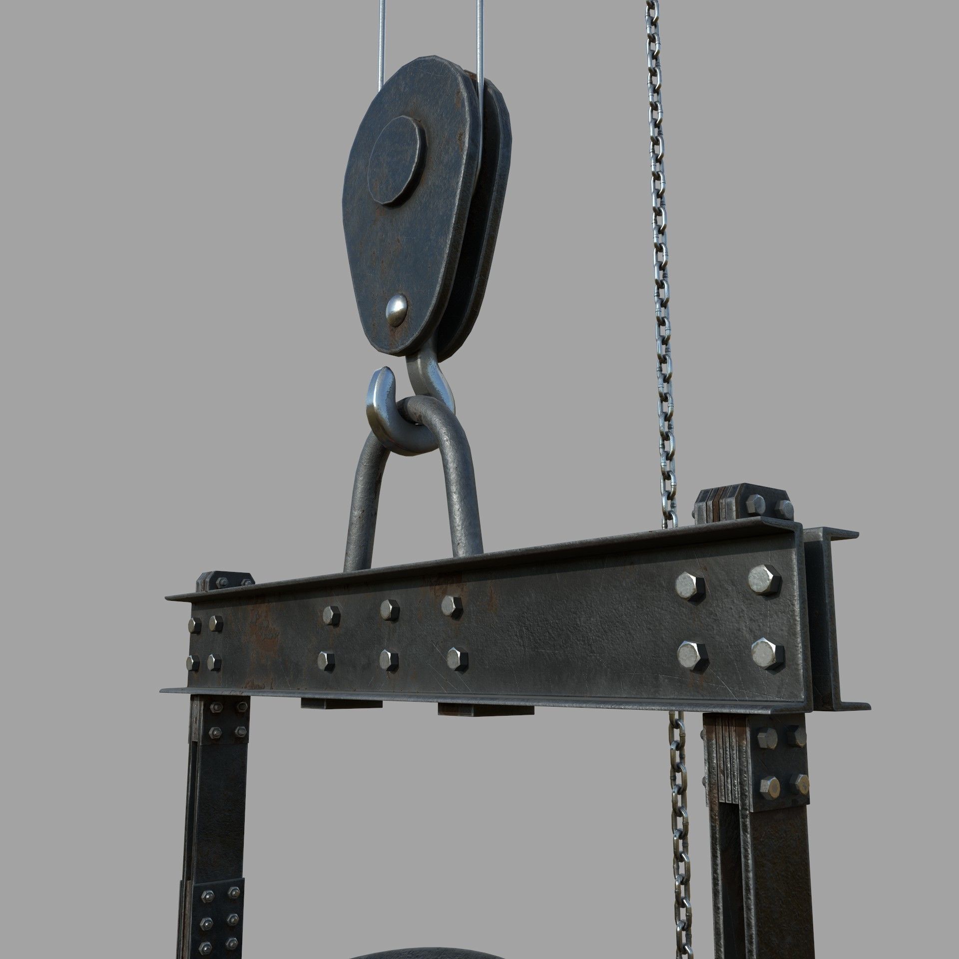 Foundry metal bucket hanging on chain 3D model_12