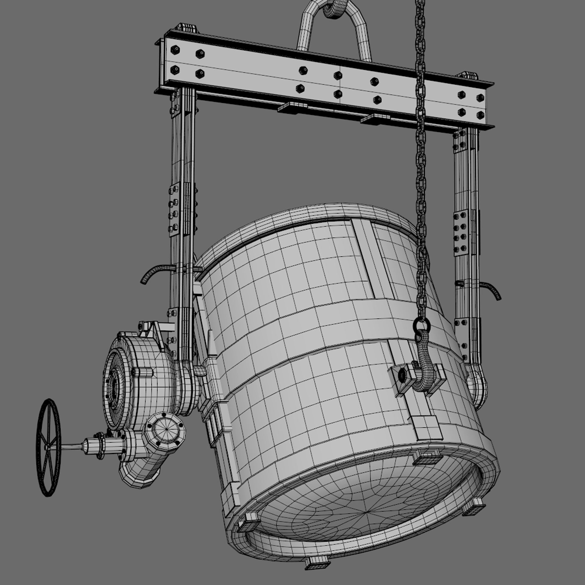 Foundry metal bucket hanging on chain 3D model_15