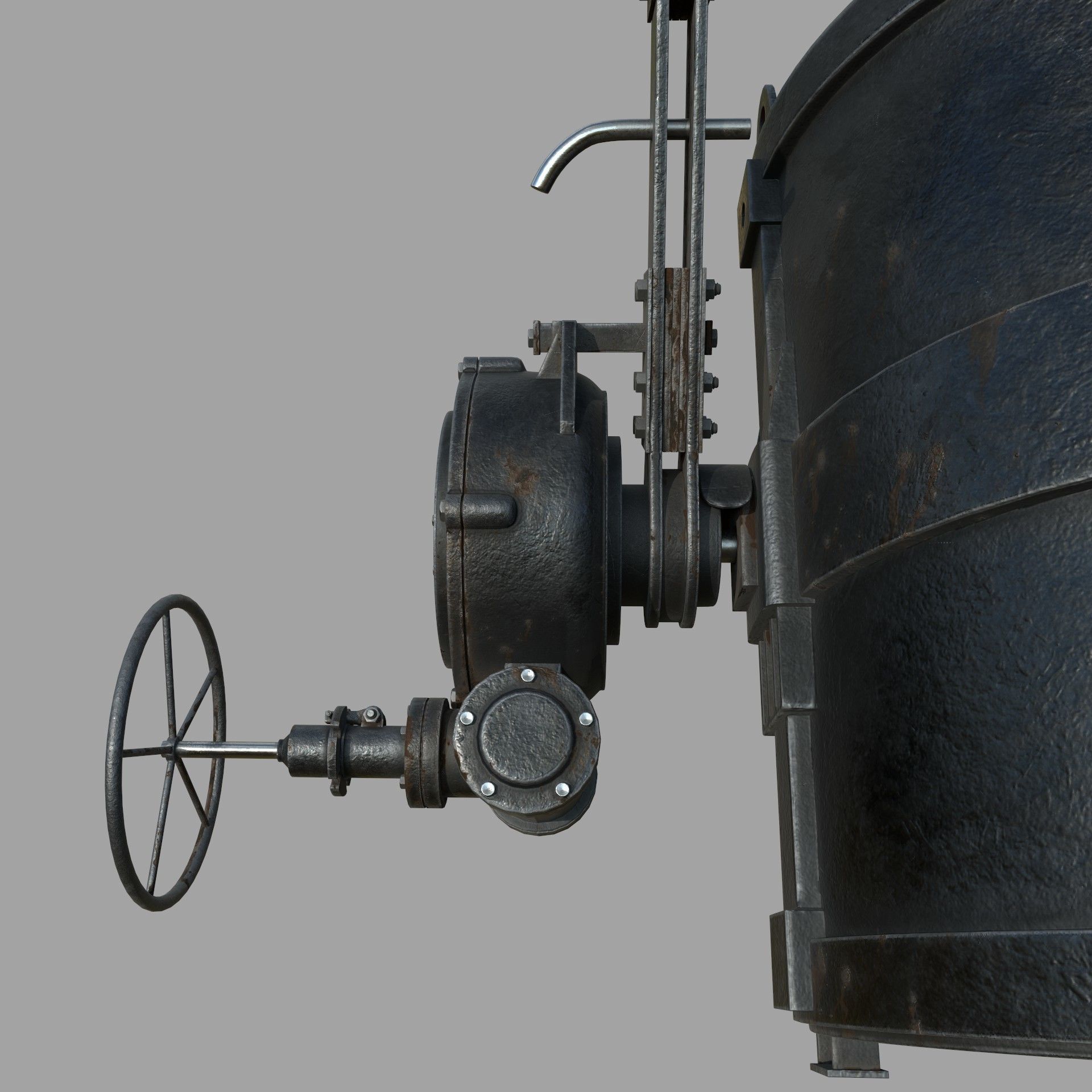 Foundry metal bucket hanging on chain 3D model_11