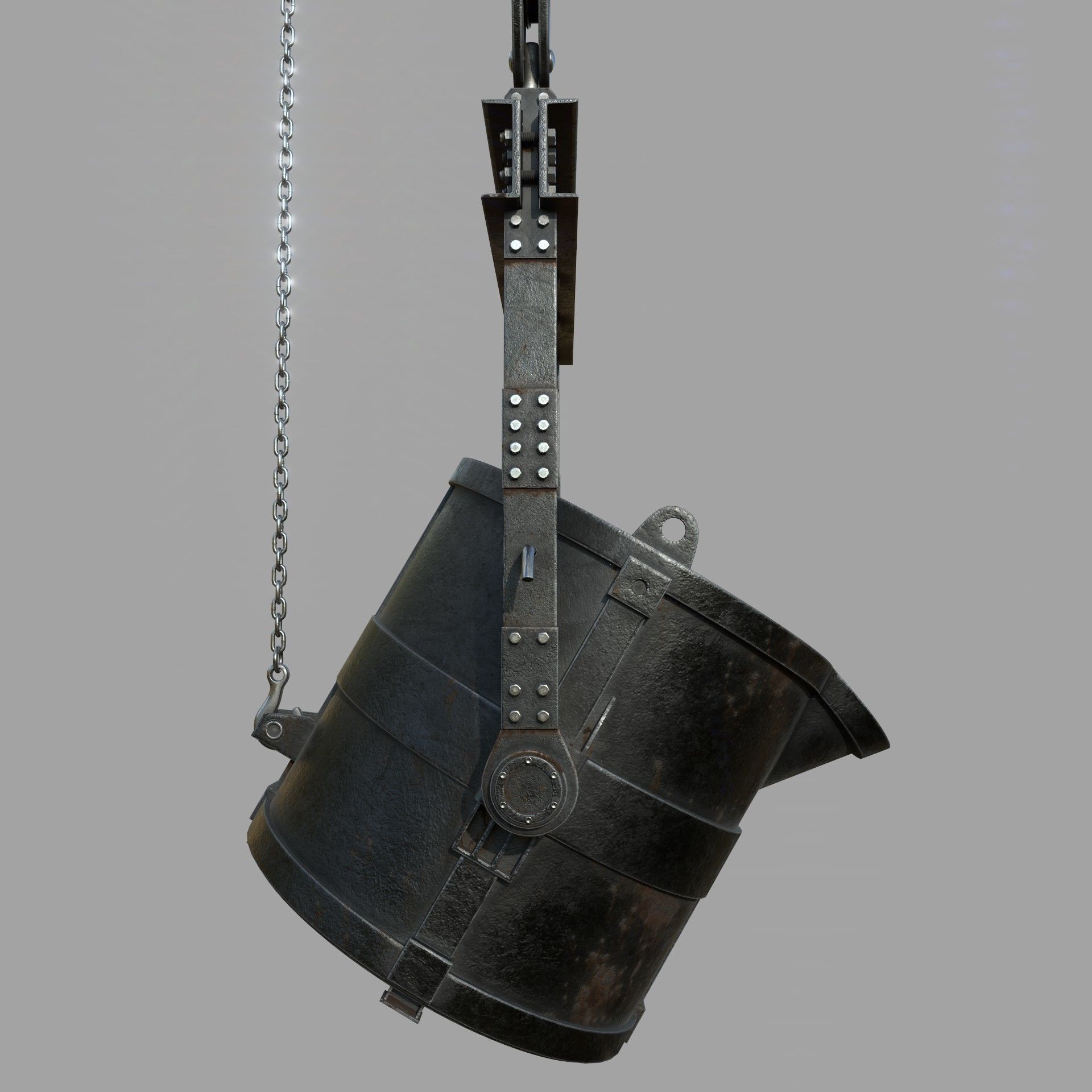 Foundry metal bucket hanging on chain 3D model_10