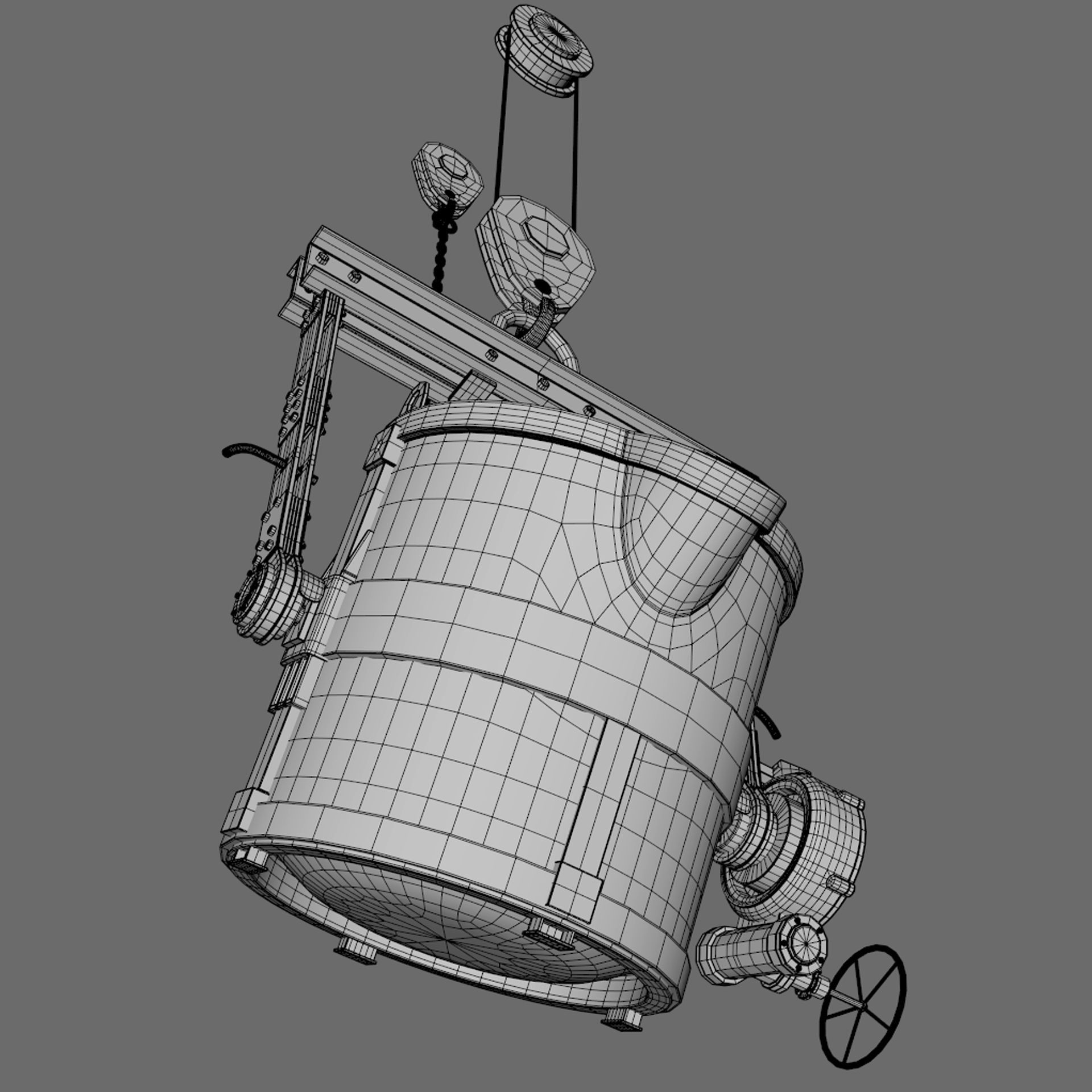 Foundry metal bucket hanging on chain 3D model_17