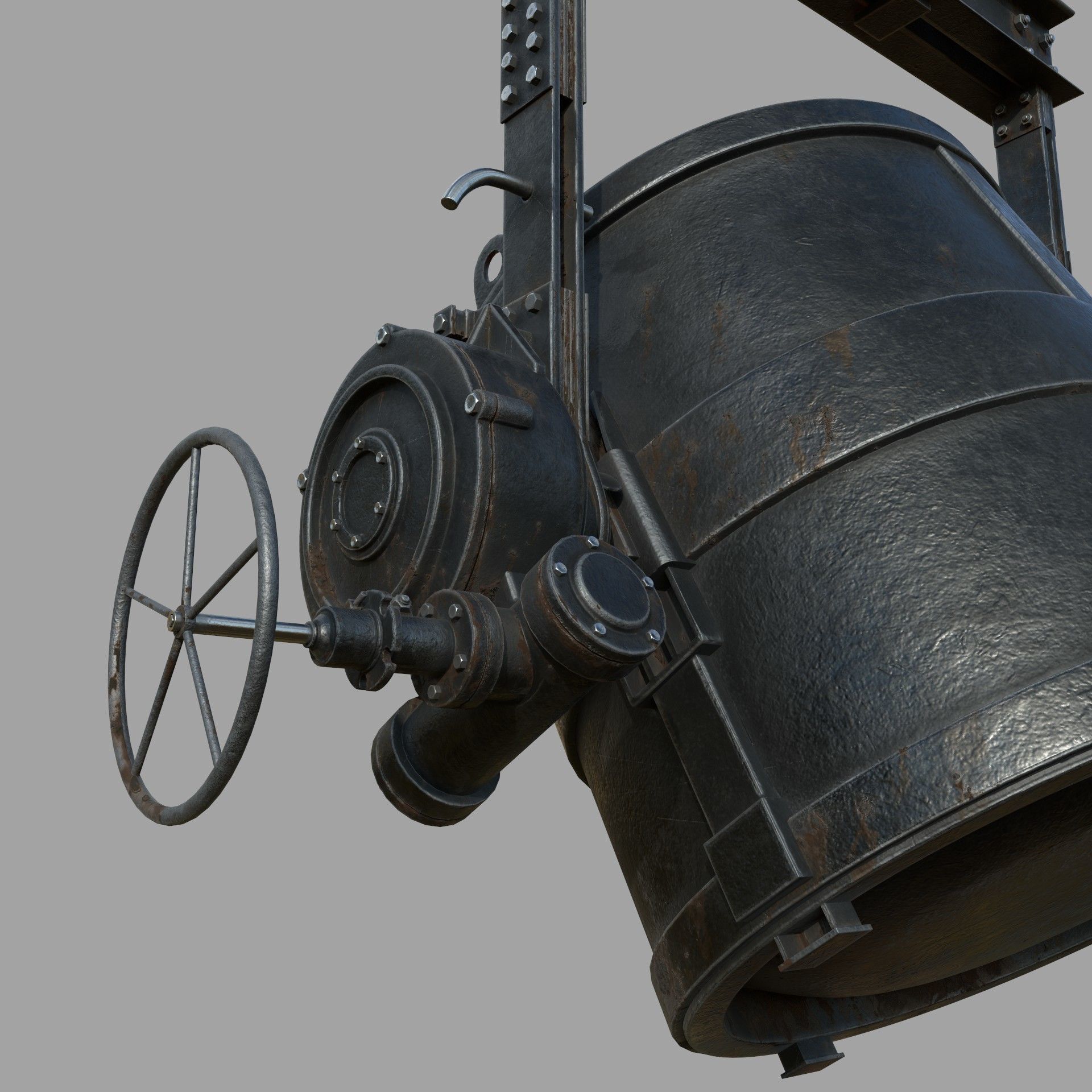 Foundry metal bucket hanging on chain 3D model_13