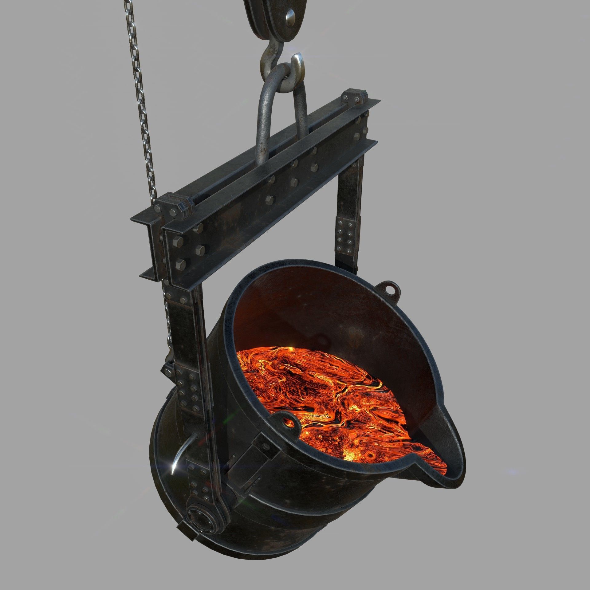 Foundry metal bucket hanging on chain 3D model_9