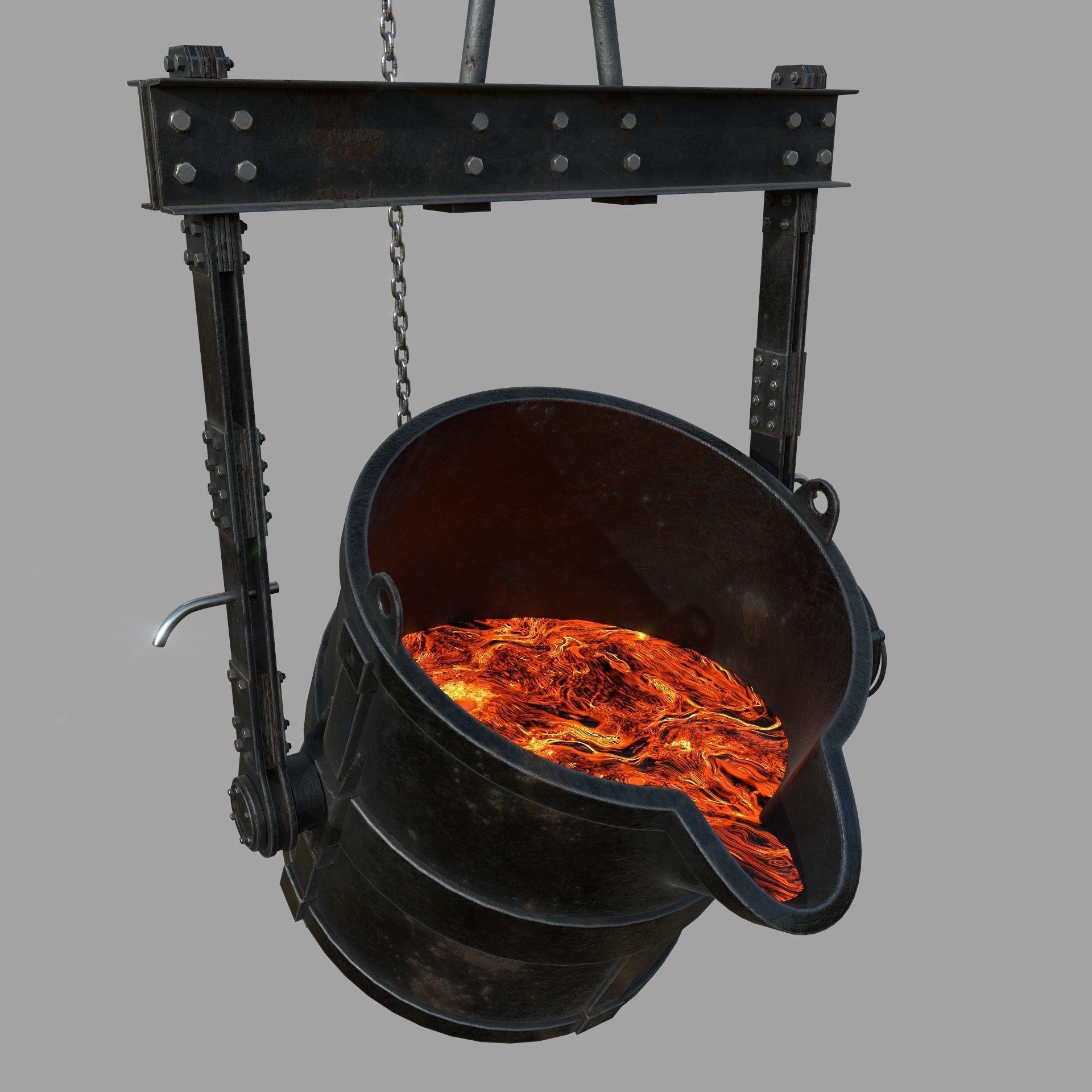 Foundry metal bucket hanging on chain 3D model_8