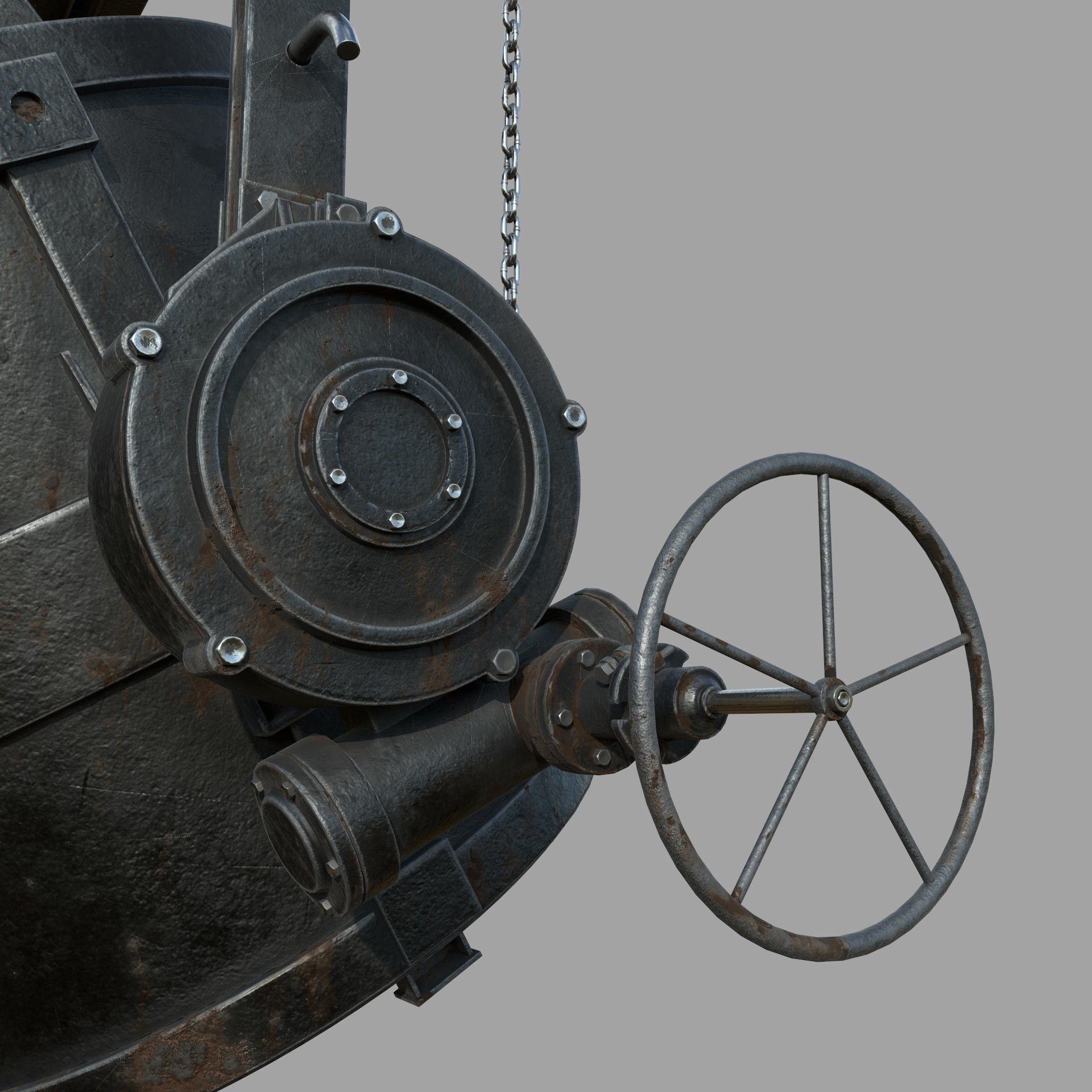 Foundry metal bucket hanging on chain 3D model_3