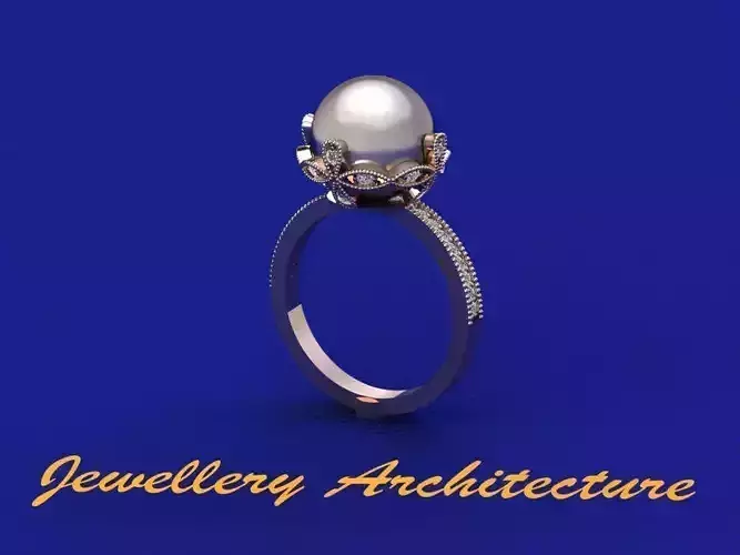 Pearl Ring With Diamonds 10mm