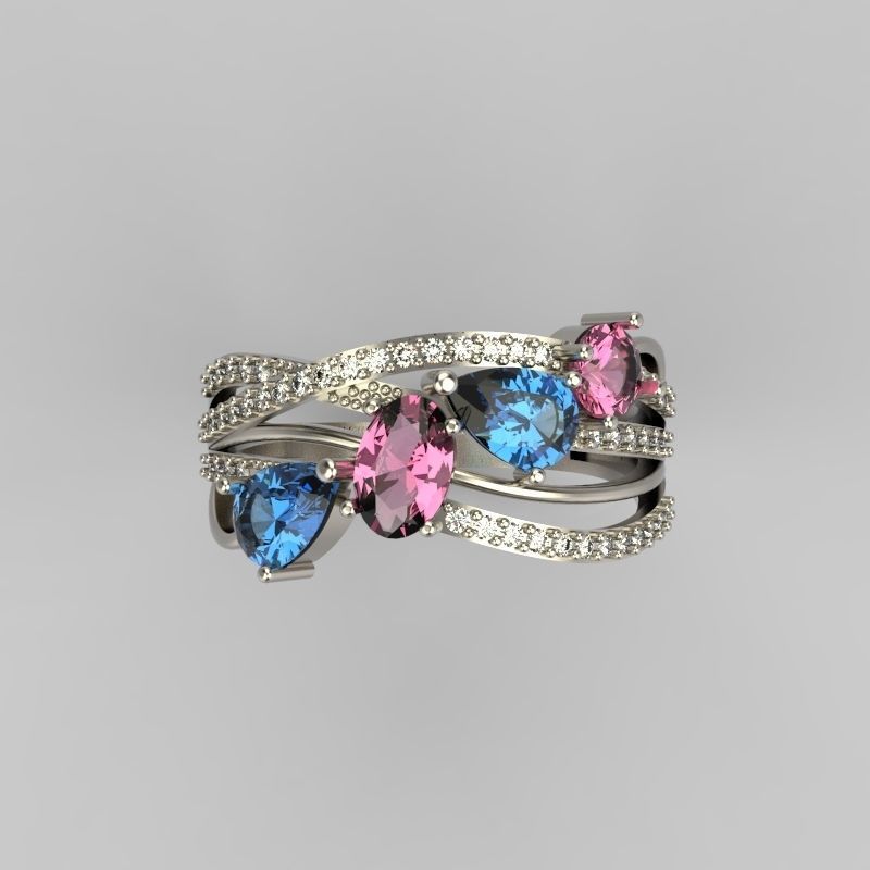 Design Women ring with gems 3dm stl 3D print model 3D print model_9