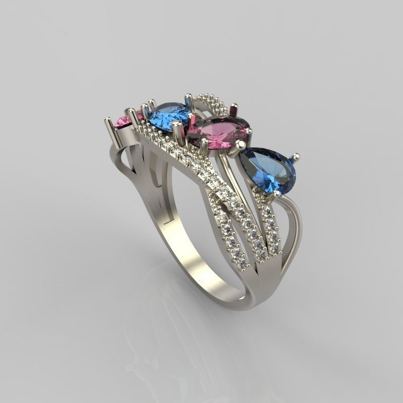 Design Women ring with gems 3dm stl 3D print model 3D print model_4