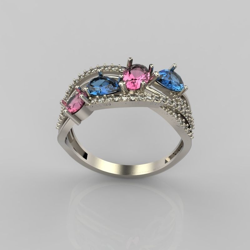 Design Women ring with gems 3dm stl 3D print model 3D print model_5