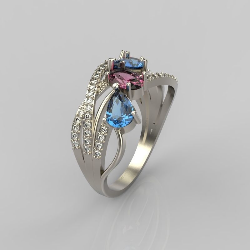 Design Women ring with gems 3dm stl 3D print model 3D print model_2