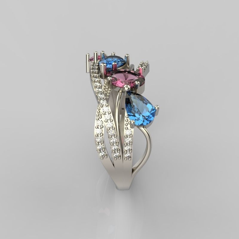 Design Women ring with gems 3dm stl 3D print model 3D print model_3