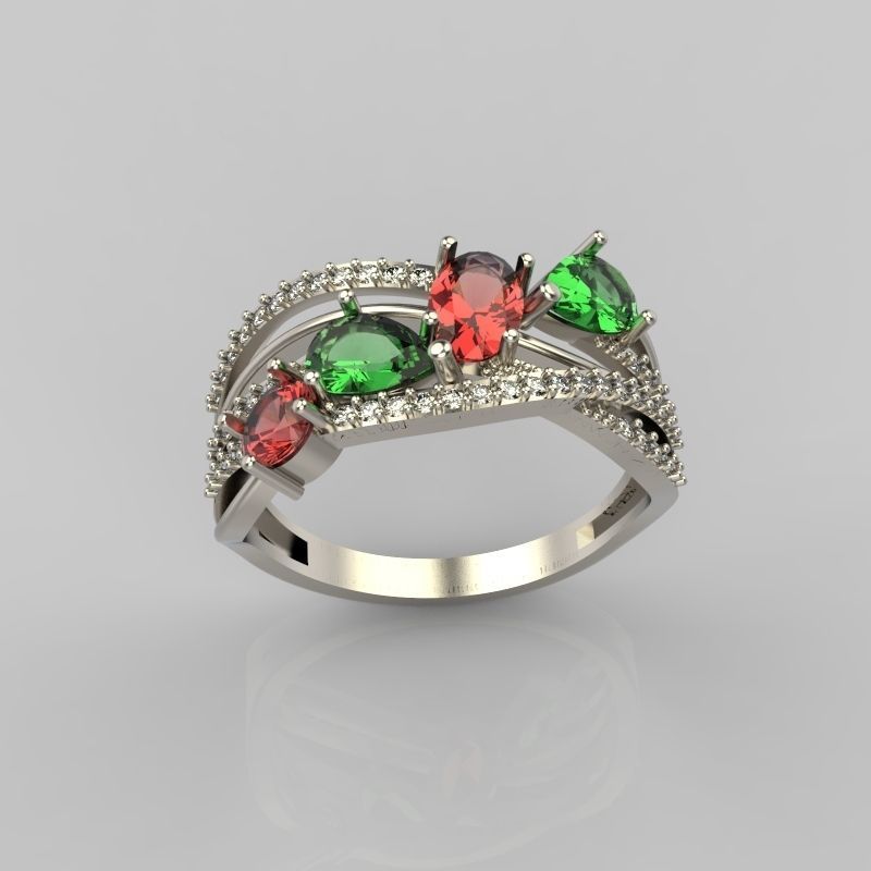 Design Women ring with gems 3dm stl 3D print model 3D print model_12