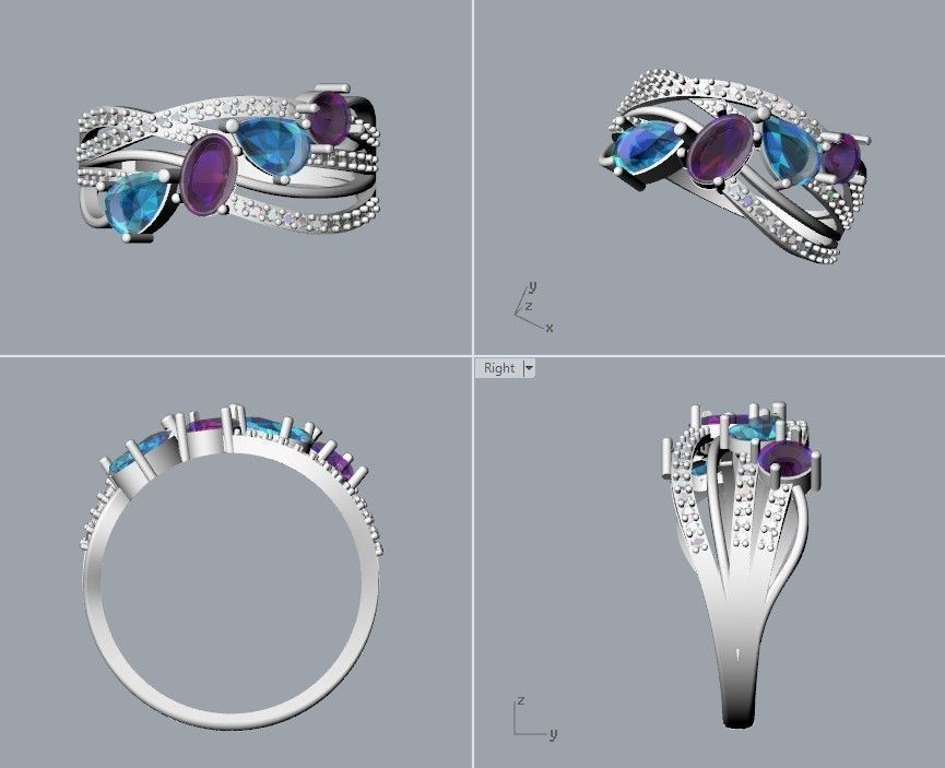 Design Women ring with gems 3dm stl 3D print model 3D print model_23