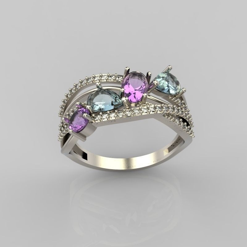 Design Women ring with gems 3dm stl 3D print model 3D print model_13