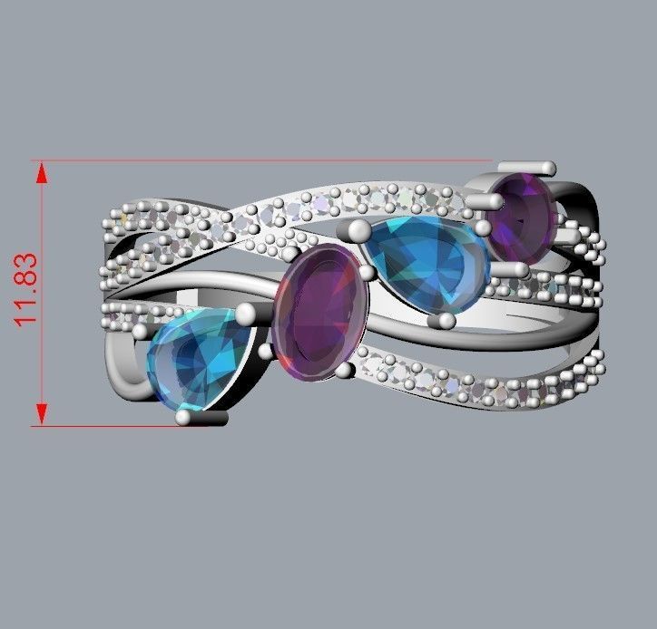 Design Women ring with gems 3dm stl 3D print model 3D print model_25