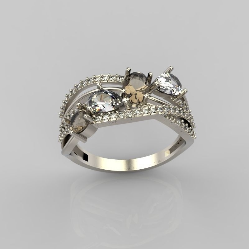 Design Women ring with gems 3dm stl 3D print model 3D print model_14