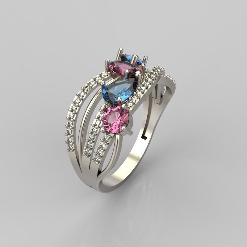 Design Women ring with gems 3dm stl 3D print model 3D print model_6
