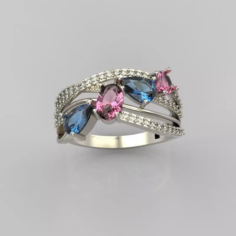 Design Women ring with gems 3dm stl 3D print model 3D print model_0