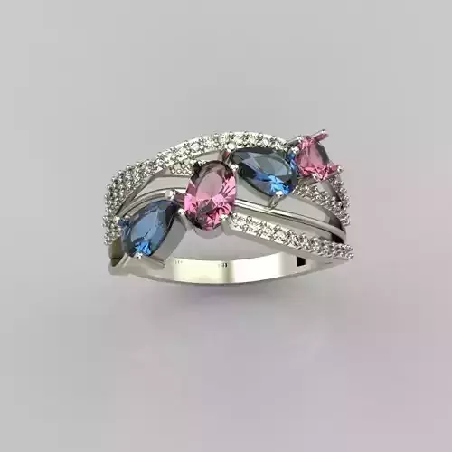 Design Women ring with gems 3dm stl 3D print model 3D print model