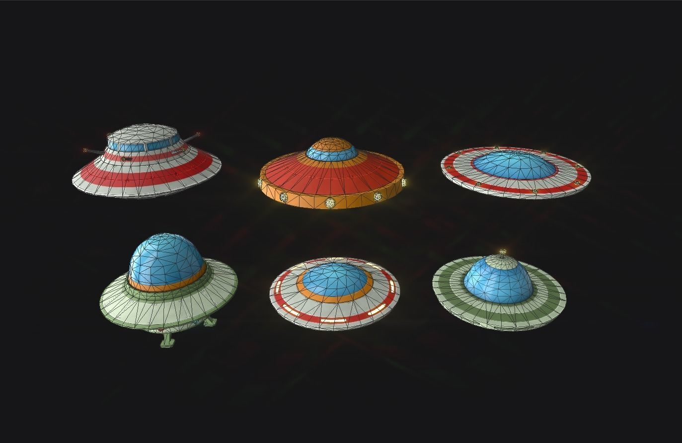 Flying Saucers Pack Low-poly 3D model_20