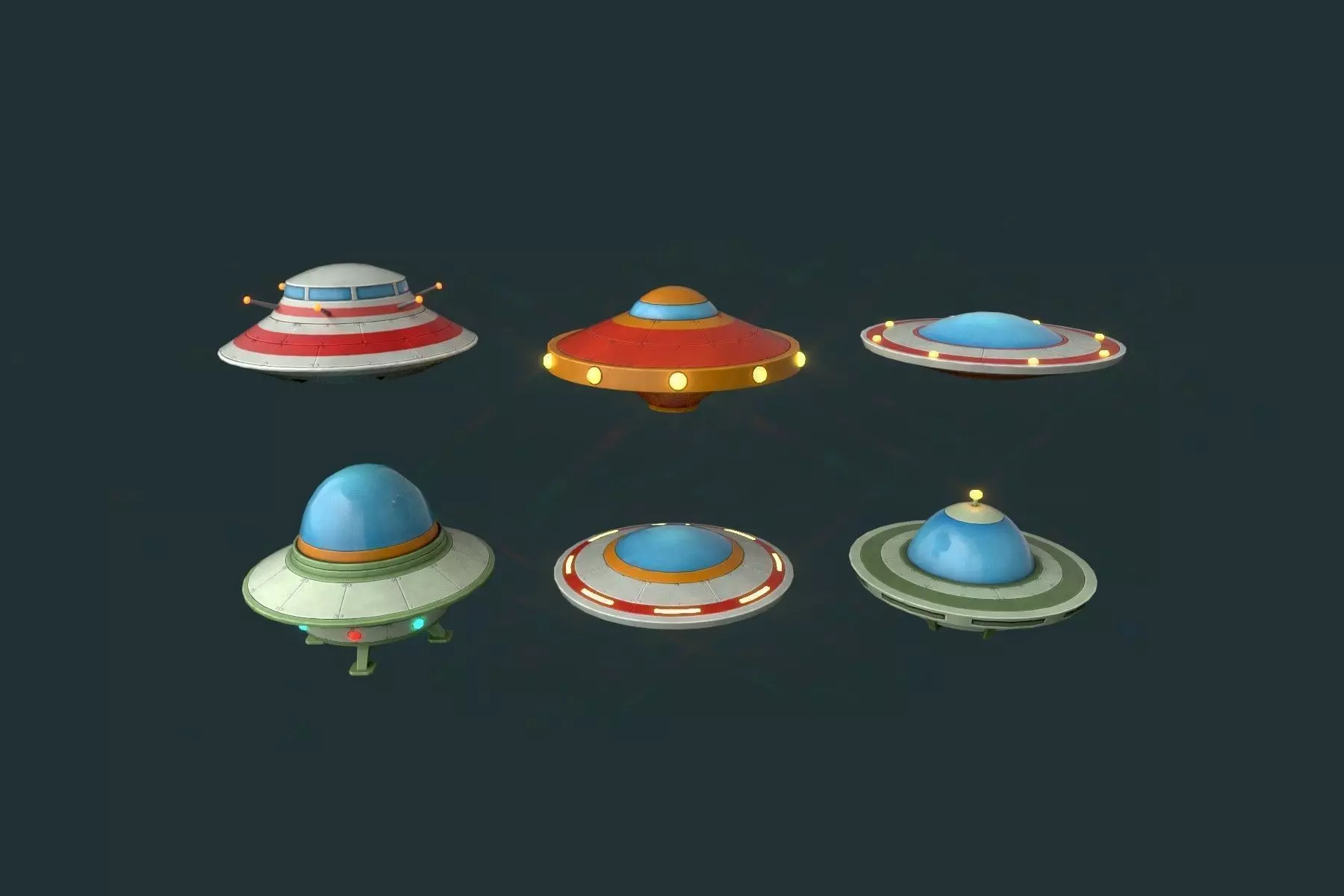 Flying Saucers Pack Low-poly 3D model_0