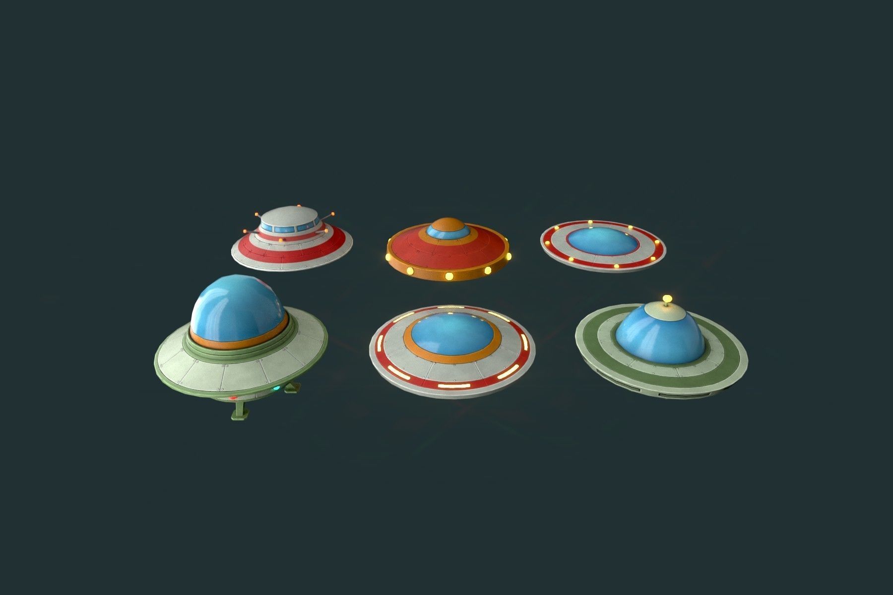 Flying Saucers Pack Low-poly 3D model_1