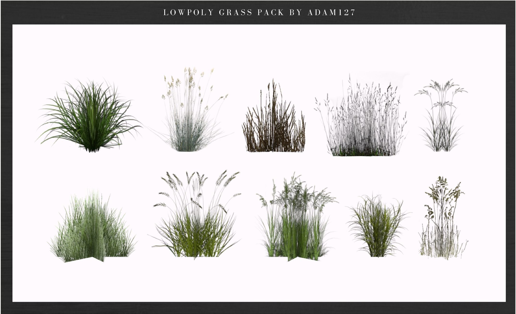 Lowpoly grass set 2 grasses Low-poly 3D model_1