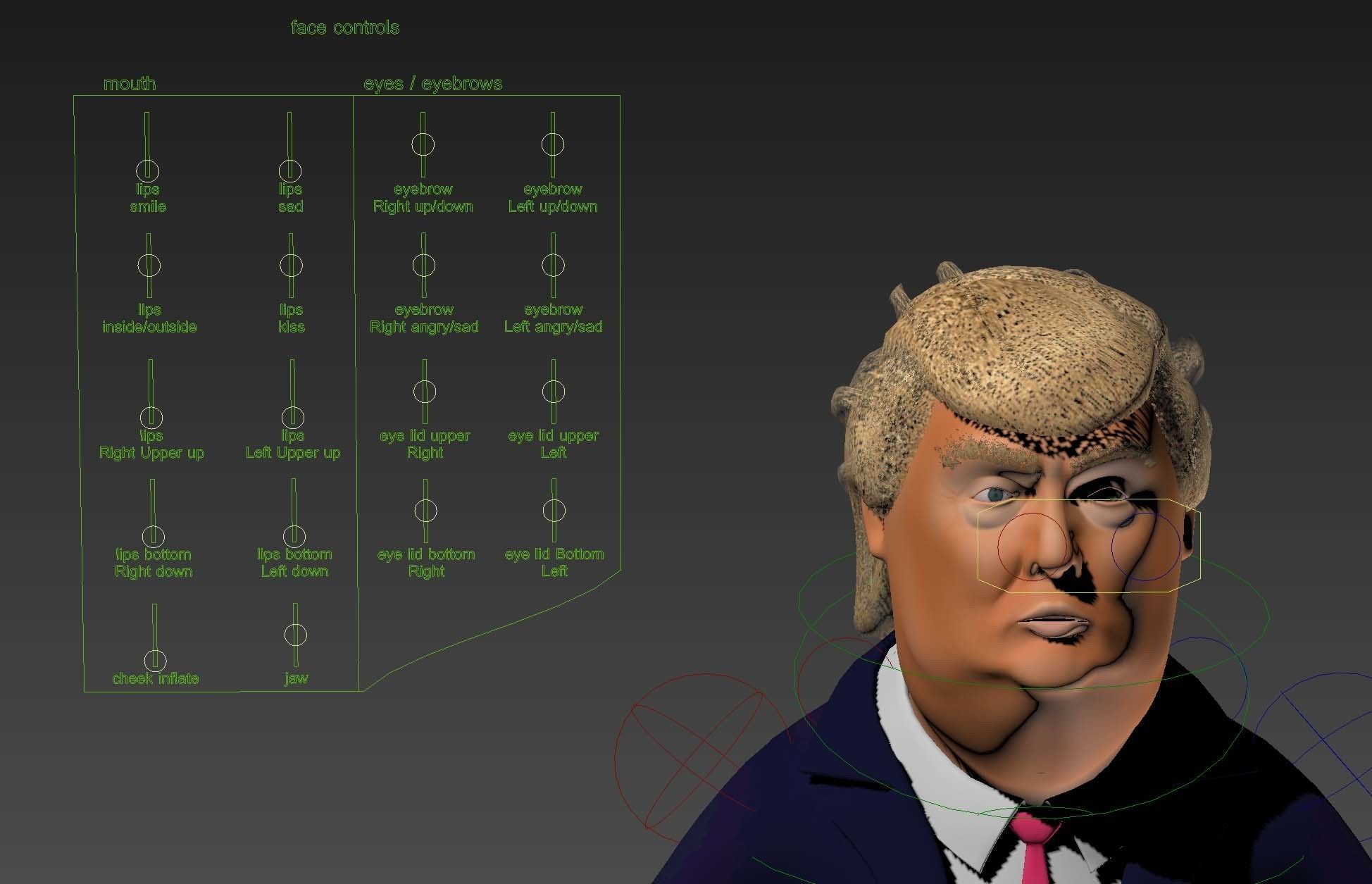 Donald Trump Cartoon rigged for 3dsmax 3D model_14