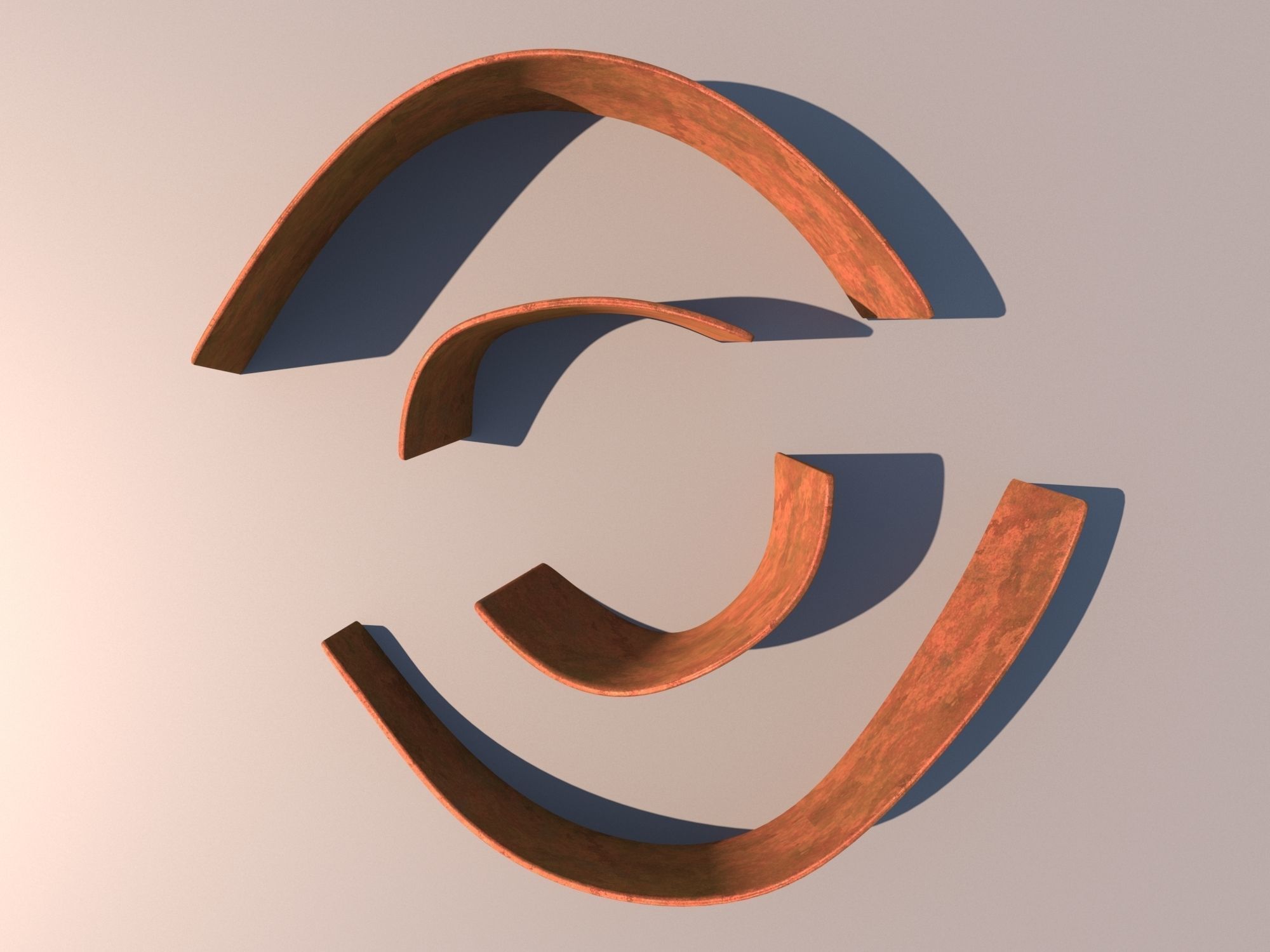 Copper curves sculpture 3D model_2