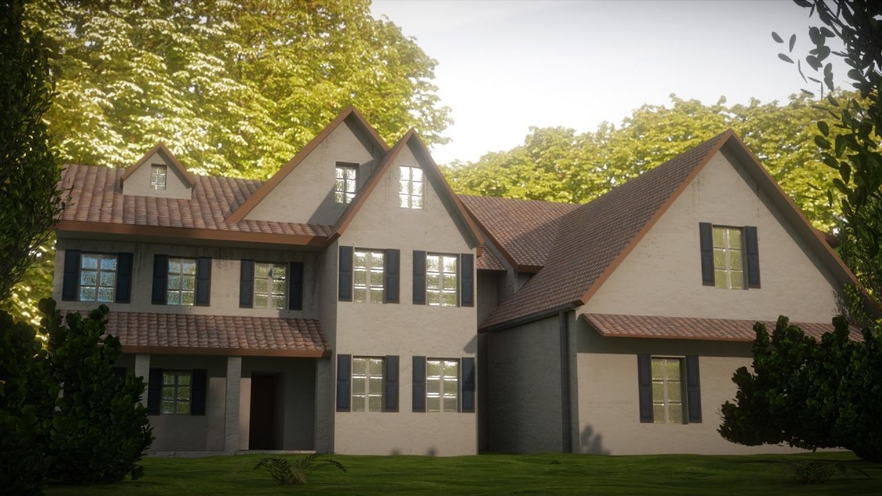 Colonial house Low-poly 3D model_1