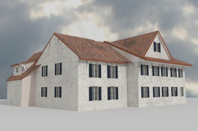 Colonial house Low-poly 3D model_5