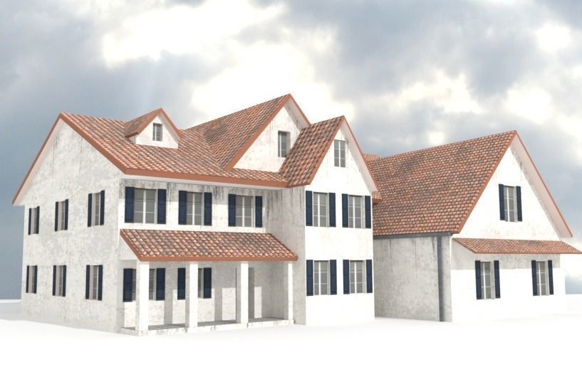 Colonial house Low-poly 3D model_10