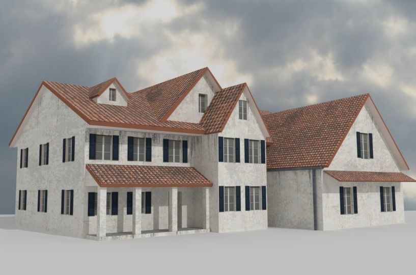 Colonial house Low-poly 3D model_3